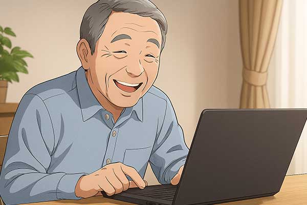 パソコンを楽しむ男性